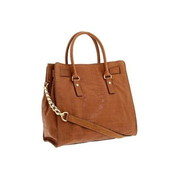 MICHAEL Michael Kors Hamilton Large Tote Handbag Mocha Gold Hardware Croc - Picture 2 of 16